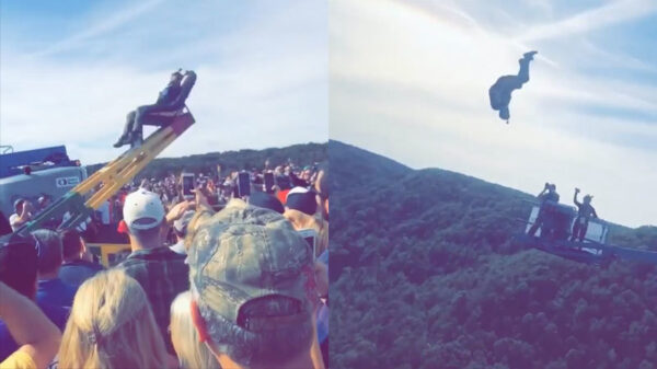 Basejumper wordt van brug gelanceerd voor die extra adrenalinekick