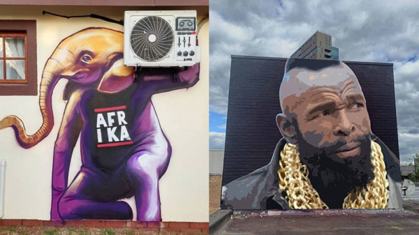 Zuid-Afrikaanse graffitikunstenaar Falko Fantastic maakt creatief gebruik van zijn omgeving