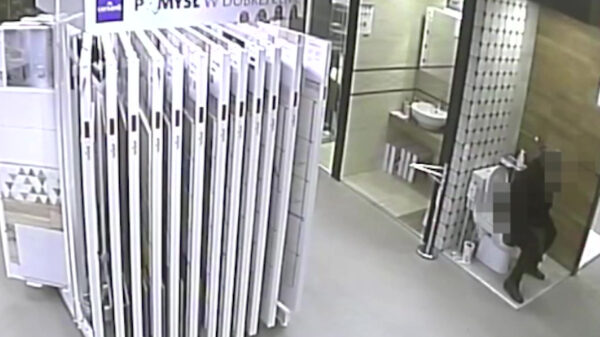 Poolse dame besluit toilet midden in de showroom even te testen