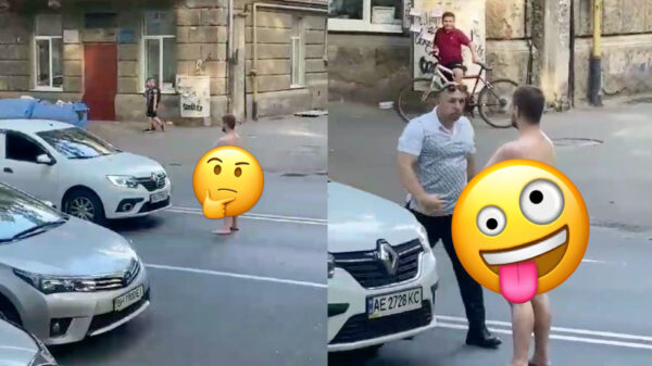 Man in adamskostuum legt het verkeer in Oekraïne plat, maar wel bij de verkeerde