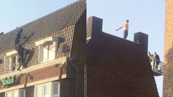 Verwarde man springt van het dak in Hengelo