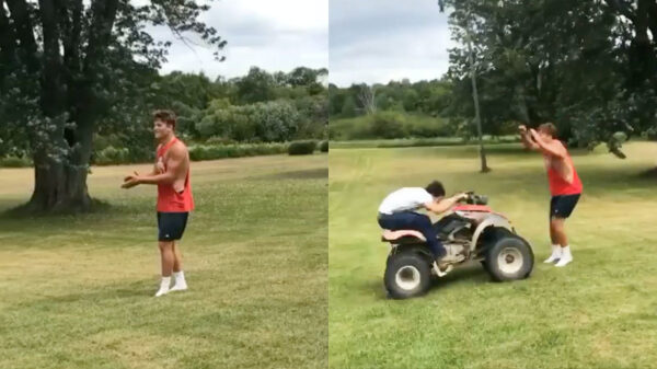 "Wedden dat jij niet over deze aanstormende quad kan springen!?"