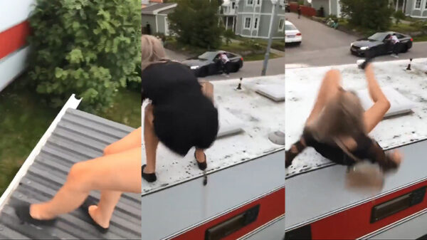 Blondje heeft eindelijk de moed gevonden om parkour te beoefenen