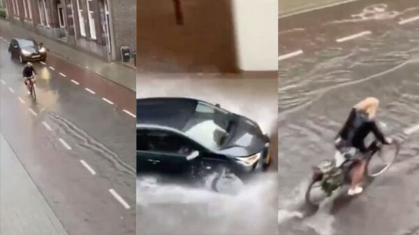 Fietser wordt getrakteerd op een verkoelend lokaal buitje