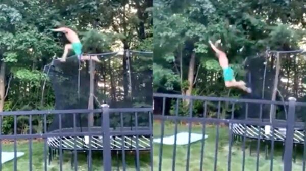 Wedden dat ik probleemloos uit deze trampoline kan springen!