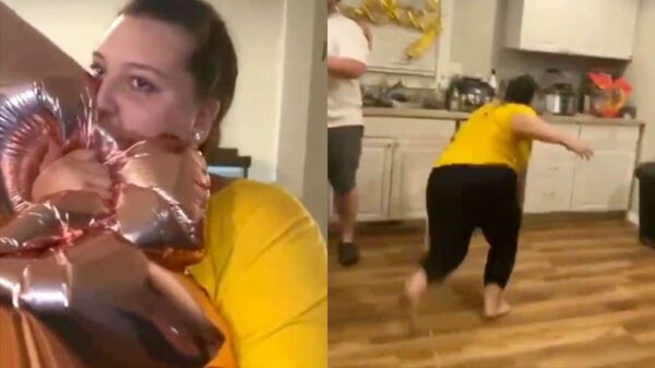 Dat extra diepe 'shotje' helium valt niet helemaal lekker bij deze jongedame