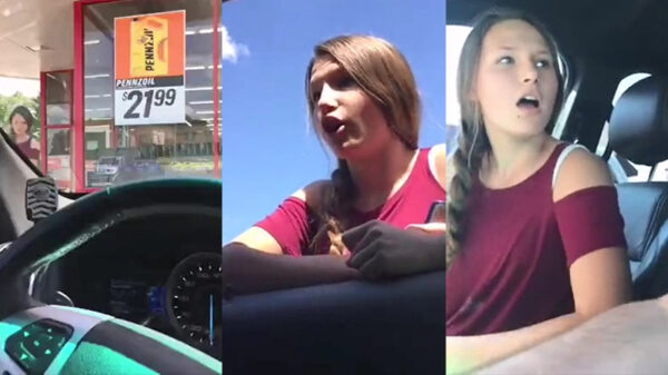 Je dochter om knipperlichtvloeistof laten vragen in de winkel blijft grappig