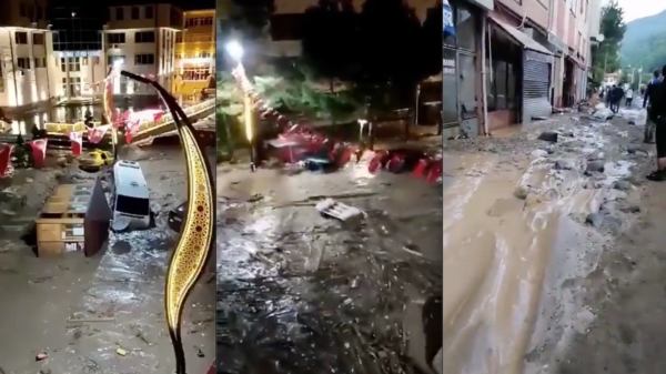 Heftige modderstromen overspoelen en verwoesten de Turkse stad Dereli