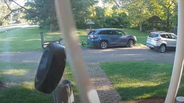 Loslopende autoband belt netjes aan als hij op de koffie komt