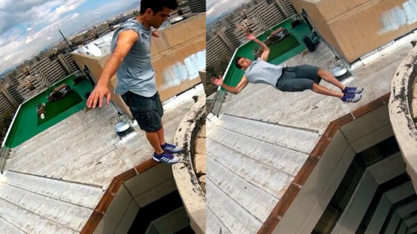 Een parkeergarage is de perfecte plek voor een backflip