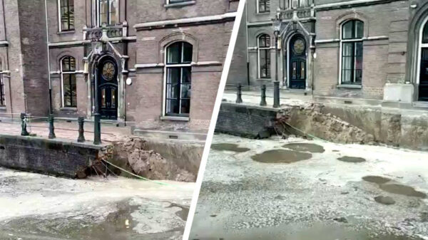 Deel kademuur Grimburgwal ingestort in de Amsterdamse binnenstad