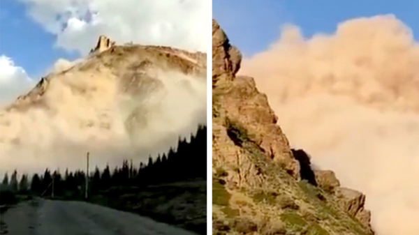 Een complete berg 'verdwijnt' door een enorme landslide in Kirgistan