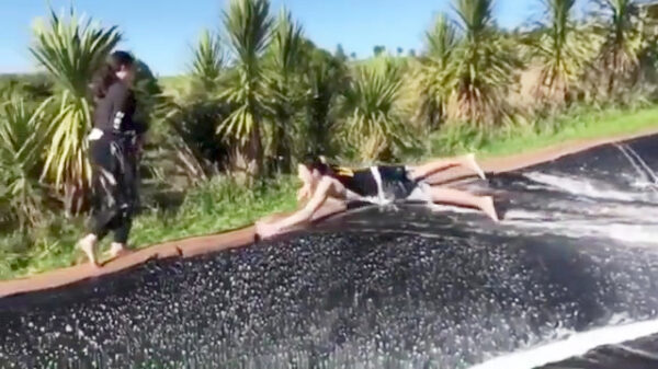 Zelfgebouwde slip 'n slide zorgt voor zeldzame dubbele glijbaanklapper